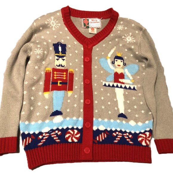 Merry Christmas Nut Cracker Ugly Sweater Cardigan Size Small - Picture 1 of 4
